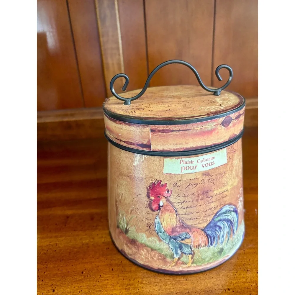 Antique Farmhouse French Country Rooster Canister Set 3 piece kitchen cookware - Picture 7 of 10